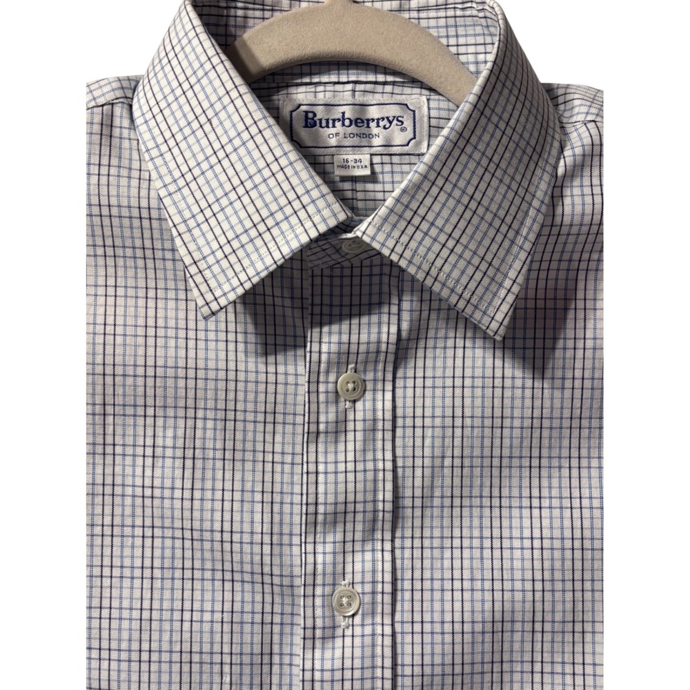 Burberrys Button Down Shirt Mens 16-34 Blue Grey Vintage Cotton Check USA Made‎
